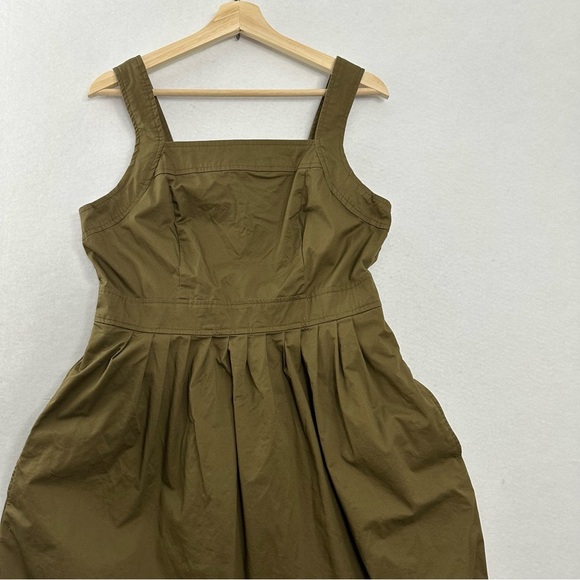 Knox Rose Milkmaid Midi Dress Womens Medium Olive Green Pockets Smocked Fall - Picture 2 of 11
